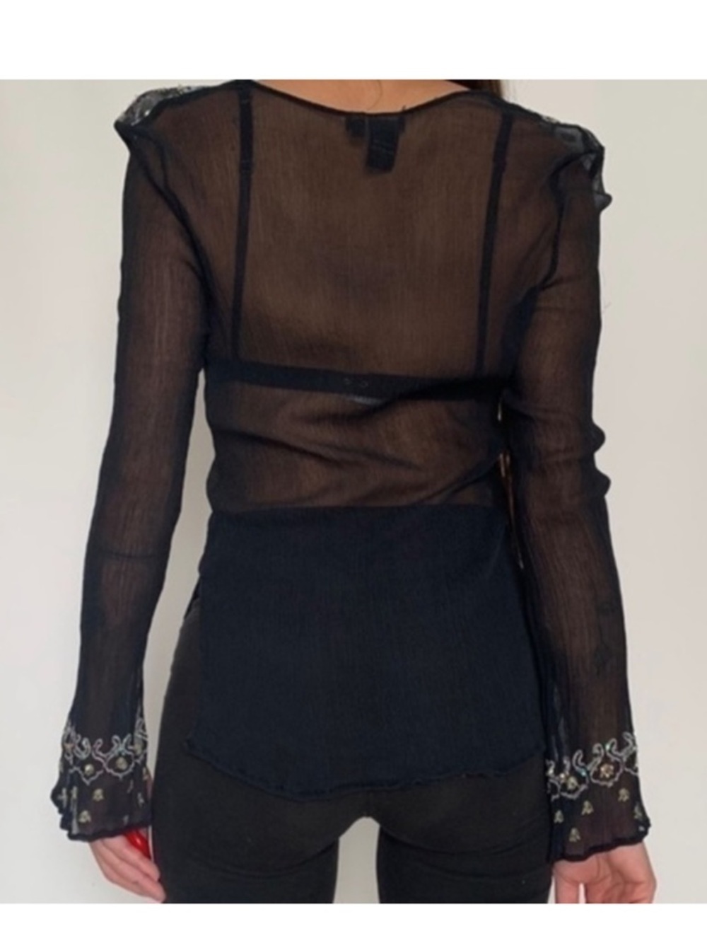 VENUS Black LongSleeve Embellished 100% Silk Y2K Top Tunic Beach Summer Cover - Picture 6 of 16